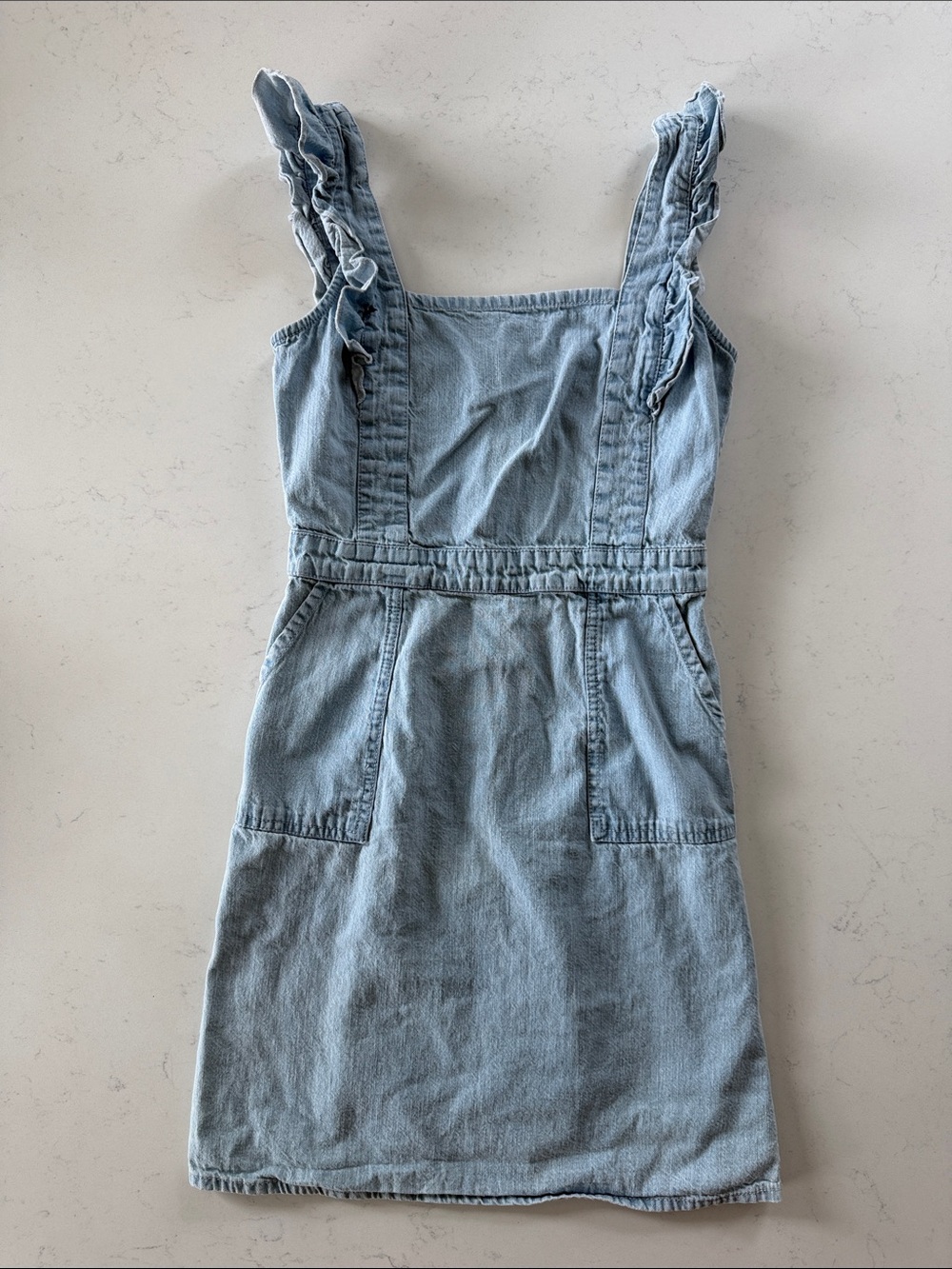 Japna Light Blue Denim Ruffle Strap Dress